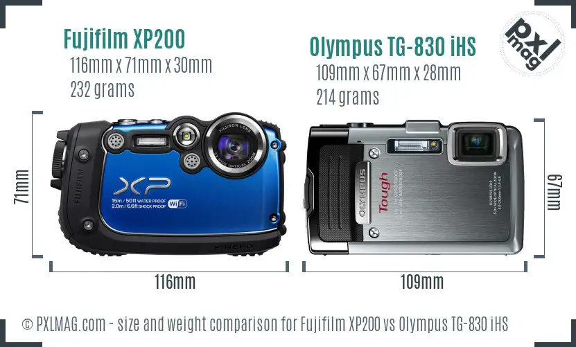 Fujifilm XP200 vs Olympus TG-830 iHS size comparison