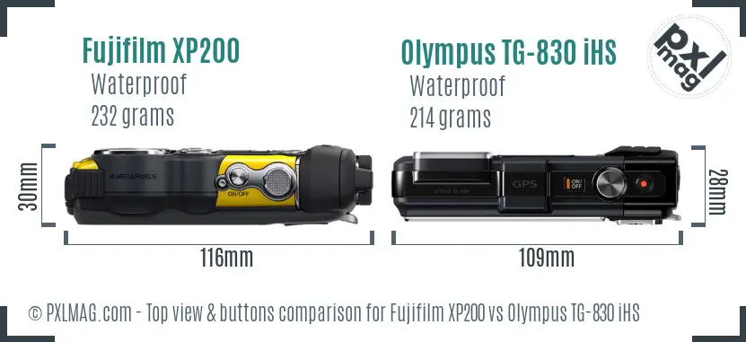 Fujifilm XP200 vs Olympus TG-830 iHS top view buttons comparison