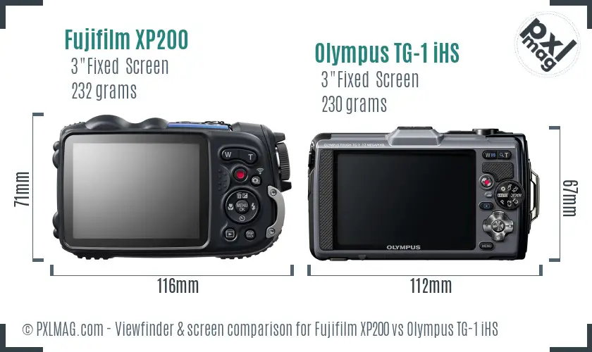 Fujifilm XP200 vs Olympus TG-1 iHS Screen and Viewfinder comparison