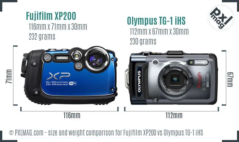 Fujifilm XP200 vs Olympus TG-1 iHS size comparison