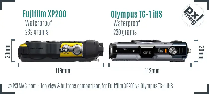 Fujifilm XP200 vs Olympus TG-1 iHS top view buttons comparison