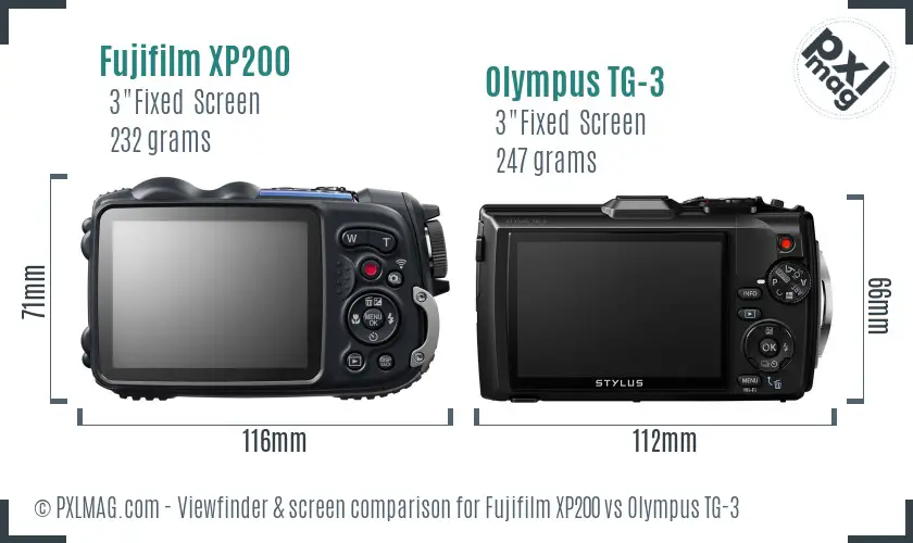 Fujifilm XP200 vs Olympus TG-3 Screen and Viewfinder comparison