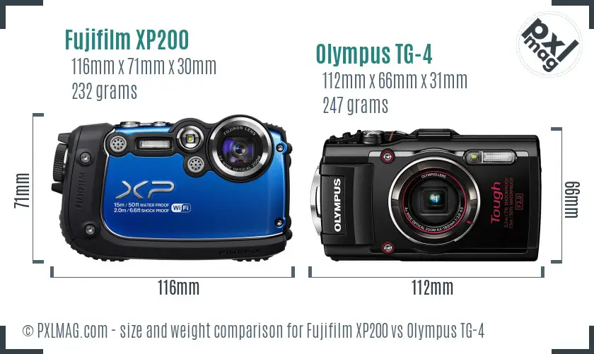 Fujifilm XP200 vs Olympus TG-4 size comparison