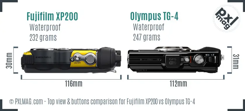 Fujifilm XP200 vs Olympus TG-4 top view buttons comparison
