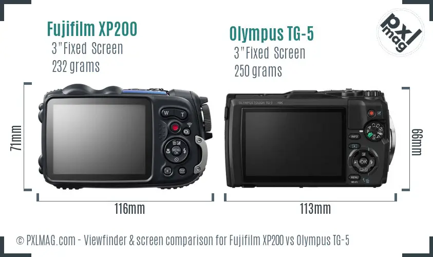 Fujifilm XP200 vs Olympus TG-5 Screen and Viewfinder comparison