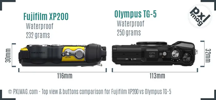 Fujifilm XP200 vs Olympus TG-5 top view buttons comparison