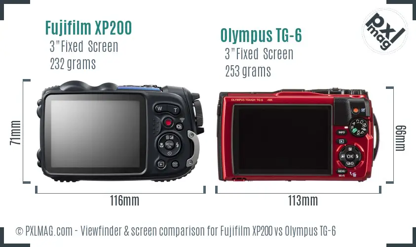 Fujifilm XP200 vs Olympus TG-6 Screen and Viewfinder comparison