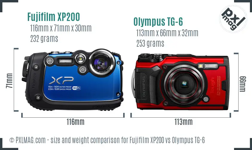 Fujifilm XP200 vs Olympus TG-6 size comparison