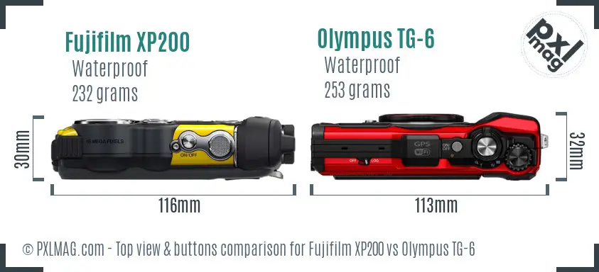 Fujifilm XP200 vs Olympus TG-6 top view buttons comparison