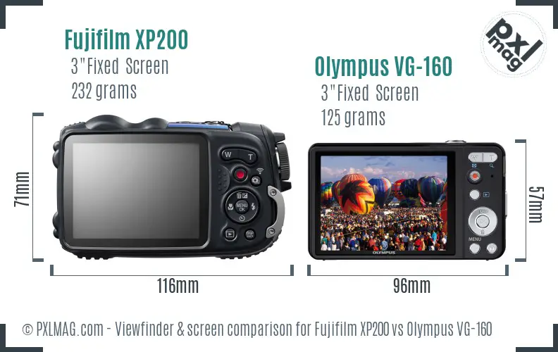Fujifilm XP200 vs Olympus VG-160 Screen and Viewfinder comparison