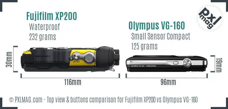 Fujifilm XP200 vs Olympus VG-160 top view buttons comparison