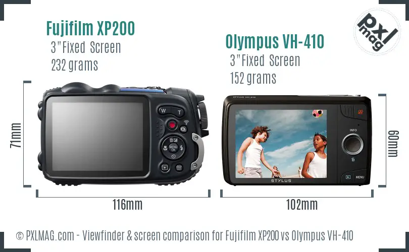 Fujifilm XP200 vs Olympus VH-410 Screen and Viewfinder comparison Fujifilm XP200 vs Olympus VH-410 Screen and Viewfinder comparison