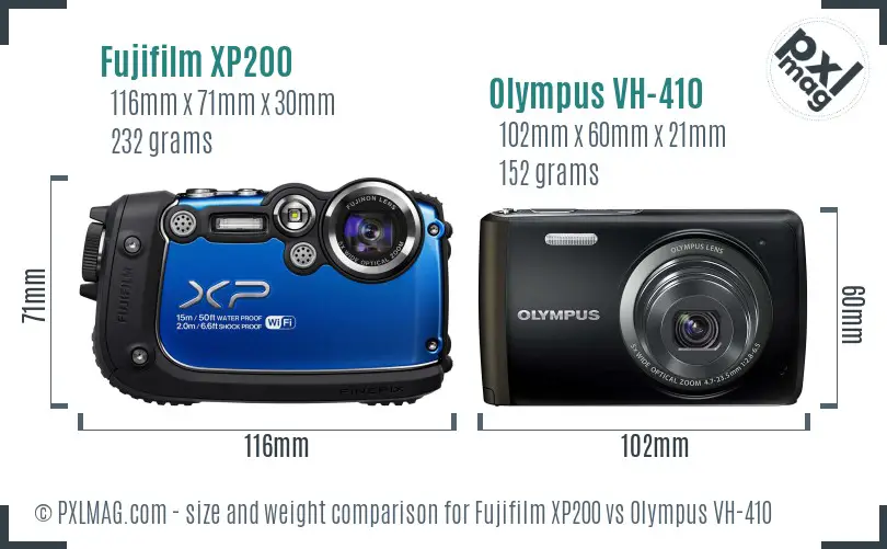 Fujifilm XP200 vs Olympus VH-410 size comparison Fujifilm XP200 vs Olympus VH-410 size comparison