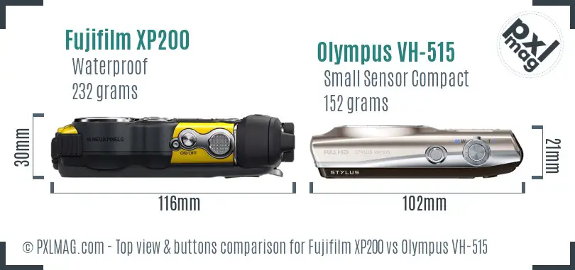 Fujifilm XP200 vs Olympus VH-515 top view buttons comparison