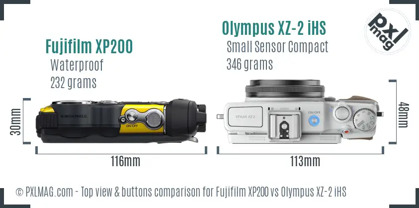 Fujifilm XP200 vs Olympus XZ-2 iHS top view buttons comparison