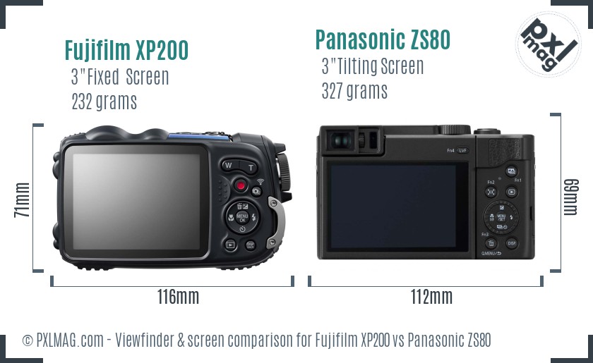 Fujifilm XP200 vs Panasonic ZS80 Screen and Viewfinder comparison