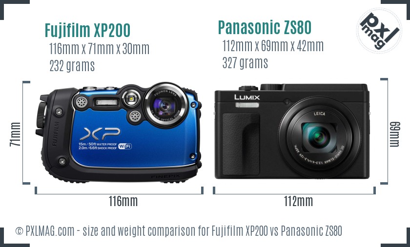 Fujifilm XP200 vs Panasonic ZS80 size comparison Fujifilm XP200 vs Panasonic ZS80 size comparison
