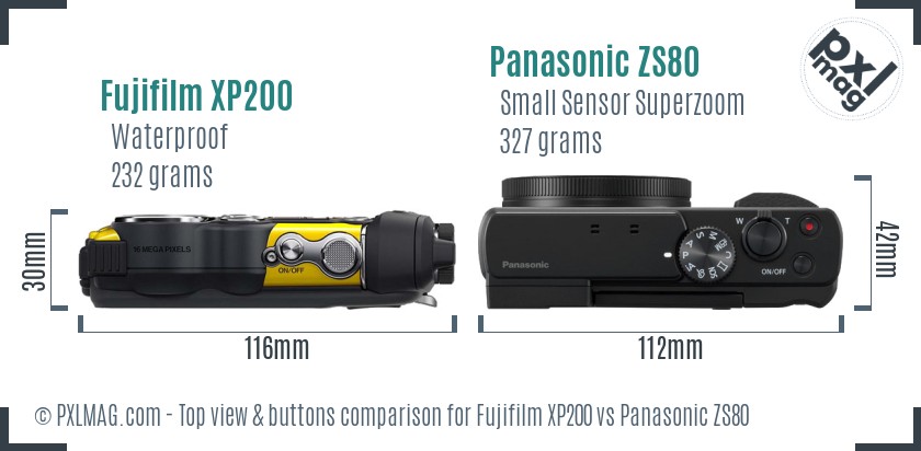 Fujifilm XP200 vs Panasonic ZS80 top view buttons comparison