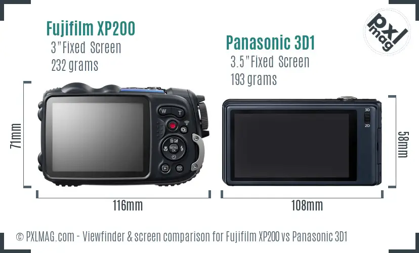 Fujifilm XP200 vs Panasonic 3D1 Screen and Viewfinder comparison