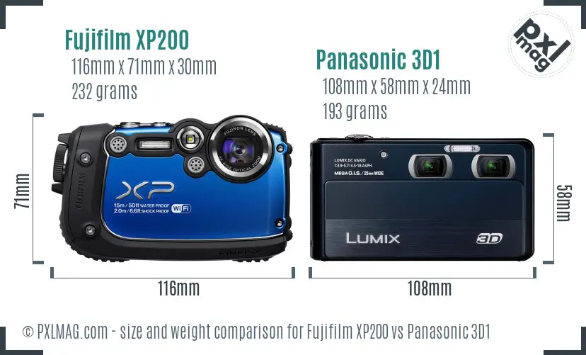 Fujifilm XP200 vs Panasonic 3D1 size comparison