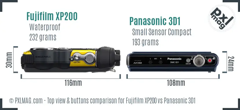 Fujifilm XP200 vs Panasonic 3D1 top view buttons comparison