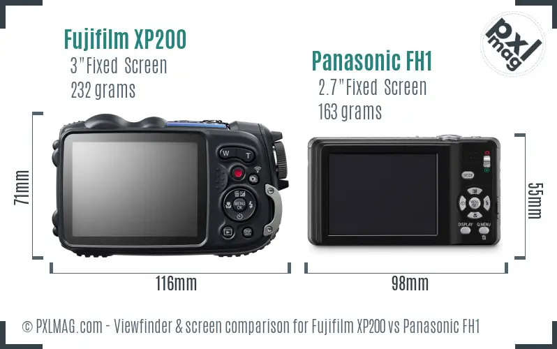 Fujifilm XP200 vs Panasonic FH1 Screen and Viewfinder comparison