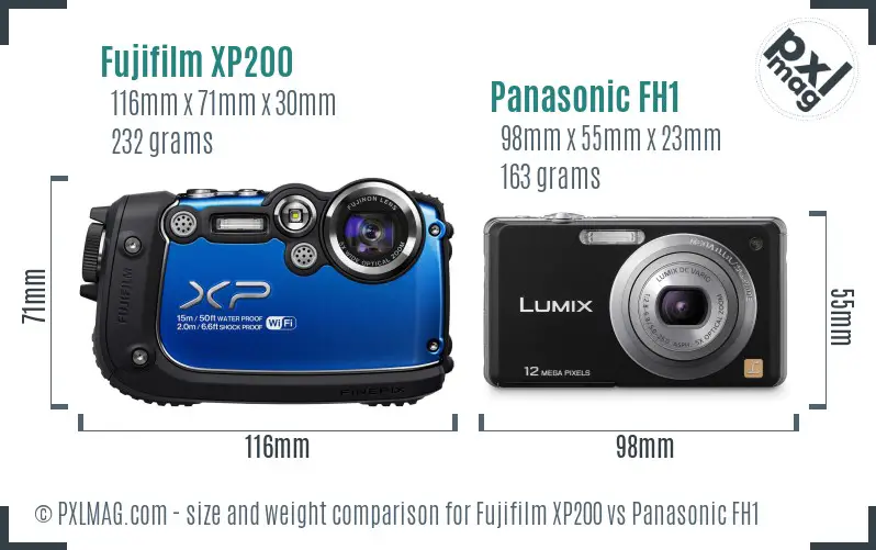 Fujifilm XP200 vs Panasonic FH1 size comparison