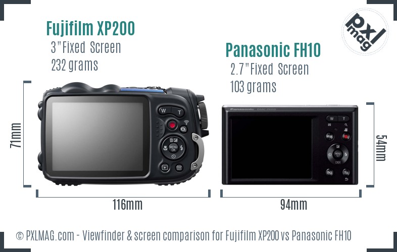 Fujifilm XP200 vs Panasonic FH10 Screen and Viewfinder comparison