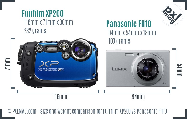 Fujifilm XP200 vs Panasonic FH10 size comparison