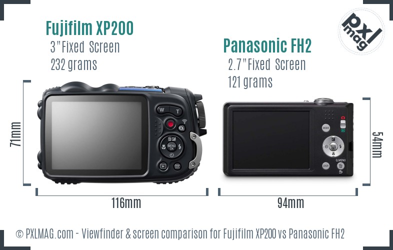 Fujifilm XP200 vs Panasonic FH2 Screen and Viewfinder comparison