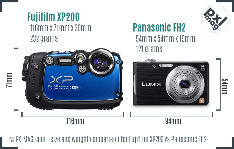 Fujifilm XP200 vs Panasonic FH2 size comparison