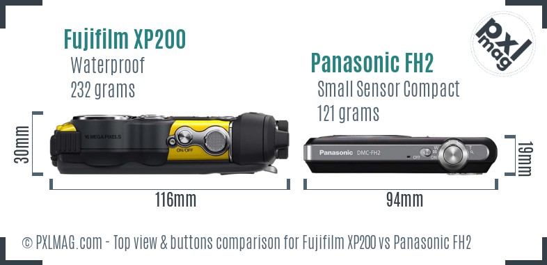 Fujifilm XP200 vs Panasonic FH2 top view buttons comparison