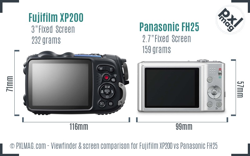 Fujifilm XP200 vs Panasonic FH25 Screen and Viewfinder comparison