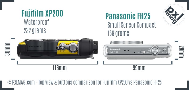 Fujifilm XP200 vs Panasonic FH25 top view buttons comparison