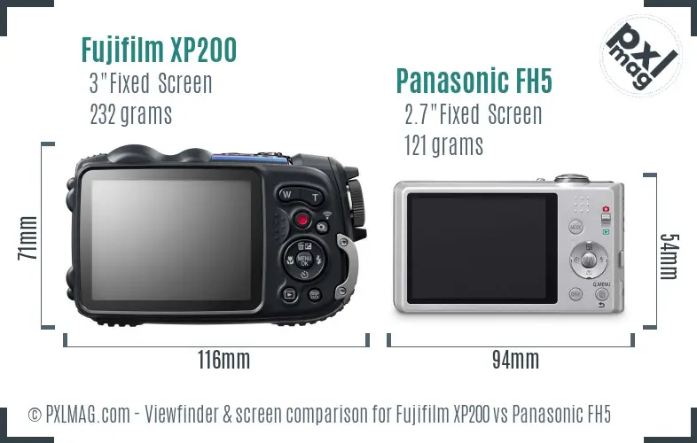 Fujifilm XP200 vs Panasonic FH5 Screen and Viewfinder comparison