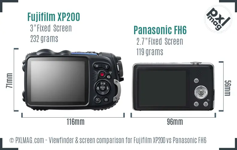 Fujifilm XP200 vs Panasonic FH6 Screen and Viewfinder comparison