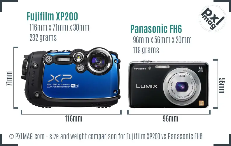 Fujifilm XP200 vs Panasonic FH6 size comparison