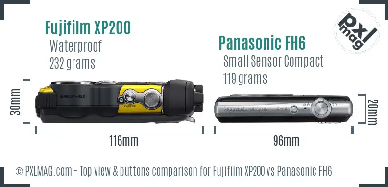 Fujifilm XP200 vs Panasonic FH6 top view buttons comparison