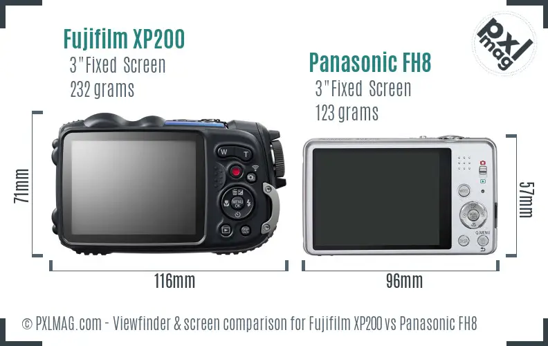 Fujifilm XP200 vs Panasonic FH8 Screen and Viewfinder comparison