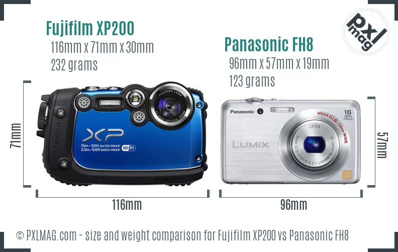 Fujifilm XP200 vs Panasonic FH8 size comparison