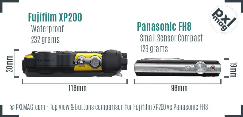 Fujifilm XP200 vs Panasonic FH8 top view buttons comparison