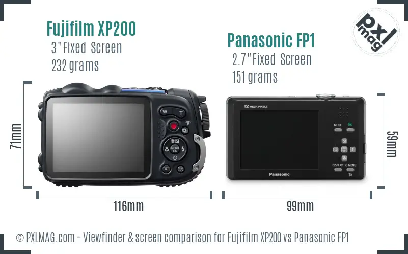 Fujifilm XP200 vs Panasonic FP1 Screen and Viewfinder comparison