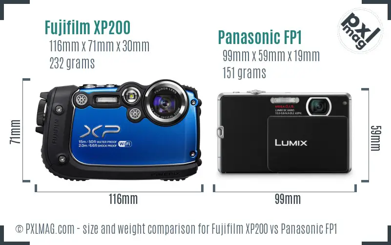 Fujifilm XP200 vs Panasonic FP1 size comparison
