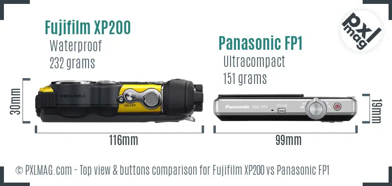Fujifilm XP200 vs Panasonic FP1 top view buttons comparison