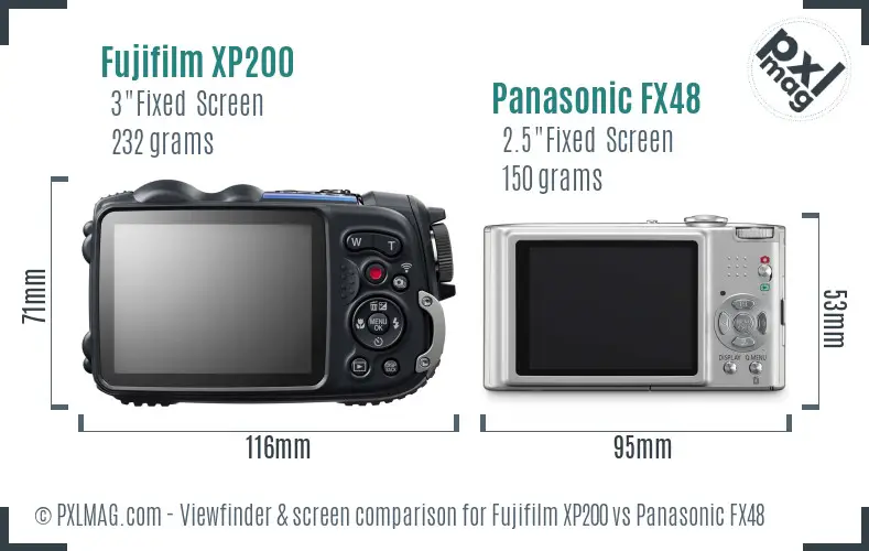 Fujifilm XP200 vs Panasonic FX48 Screen and Viewfinder comparison