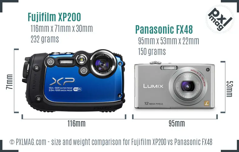 Fujifilm XP200 vs Panasonic FX48 size comparison