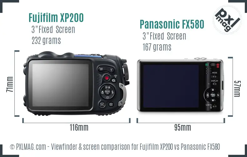 Fujifilm XP200 vs Panasonic FX580 Screen and Viewfinder comparison