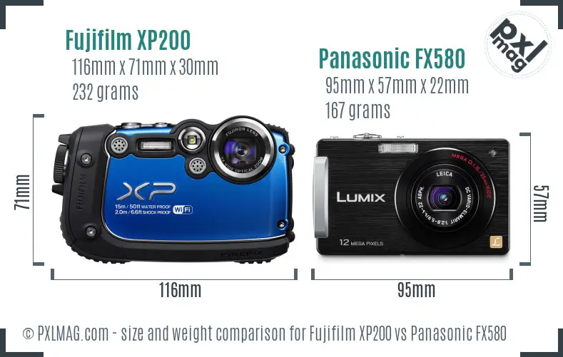 Fujifilm XP200 vs Panasonic FX580 size comparison
