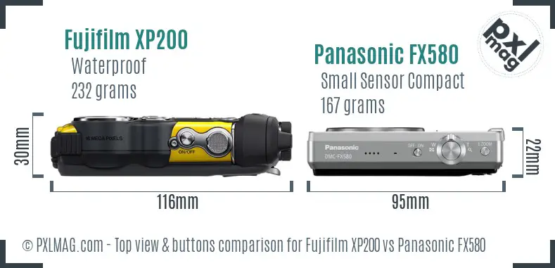 Fujifilm XP200 vs Panasonic FX580 top view buttons comparison