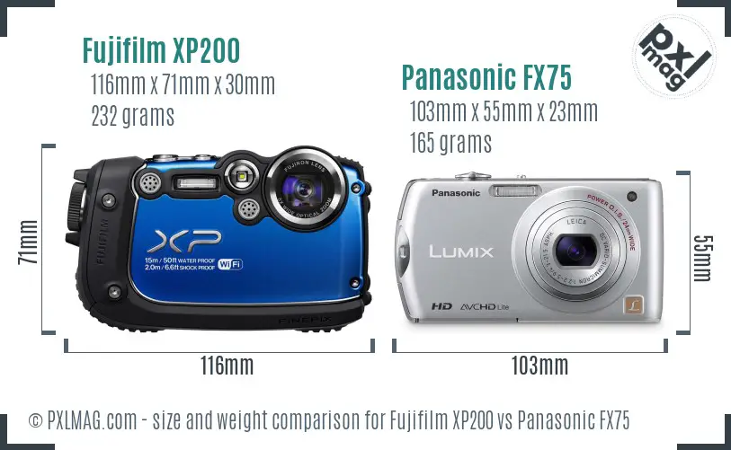 Fujifilm XP200 vs Panasonic FX75 size comparison Fujifilm XP200 vs Panasonic FX75 size comparison